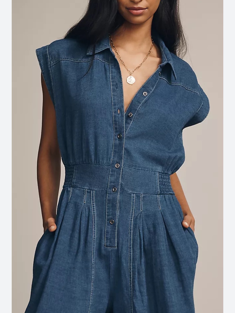 Anthropologie 100% Cotton Wide Leg Jumpsuit - XS in Dark Denim - Picture 3 of 16